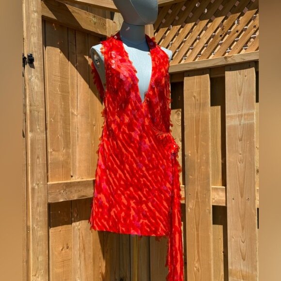 🆕 MISHA COLLECTION 🧿 NWOT Red Sapphire Sequins Mini Dress, Sz L - US 8 - Picture 9 of 15